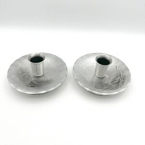 Wendell August Forge Candle Holders Set of 2 Hammered Aluminum Pine Cone Motif